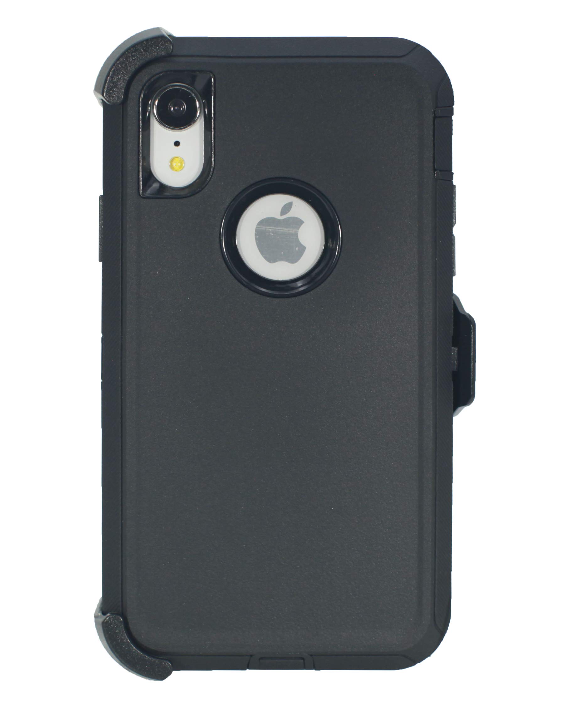 Hand-e Muscle Series Holster Case for Apple iPhone XR // Triple Layer Heavy Duty Protection (Defender) Carrying Belt Clip & Kickstand // Drop-Shock-Proof – Black/Black