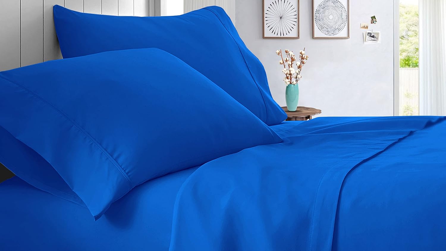 Yarns of Cotton Crib RV Bunk & Truck Sleeper 4 PC Sheet Set 1000 TC Bed Sheets for Campers, RV's & Travel Trailers,Egyptian Cotton Sheets Easy Fit Mattress Upto 14" Deep Pocket, Egyptian Blue Solid