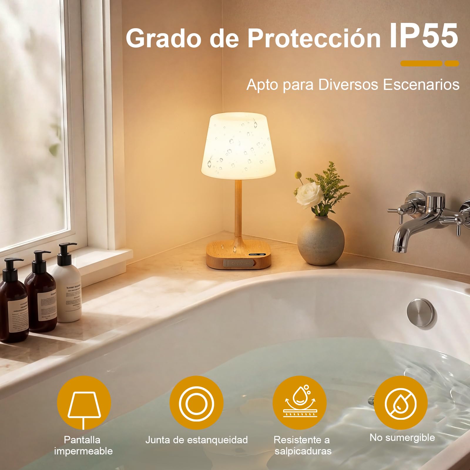 2 Piezas Lamparas Mesita de Noche Inalambrica con Puertos de Carga USB | Lamparas Sin Cables LED Táctil Recargable, Luz LED Ajustable con 3 Temperaturas de Color & Memoria para Dormitorio, Salón