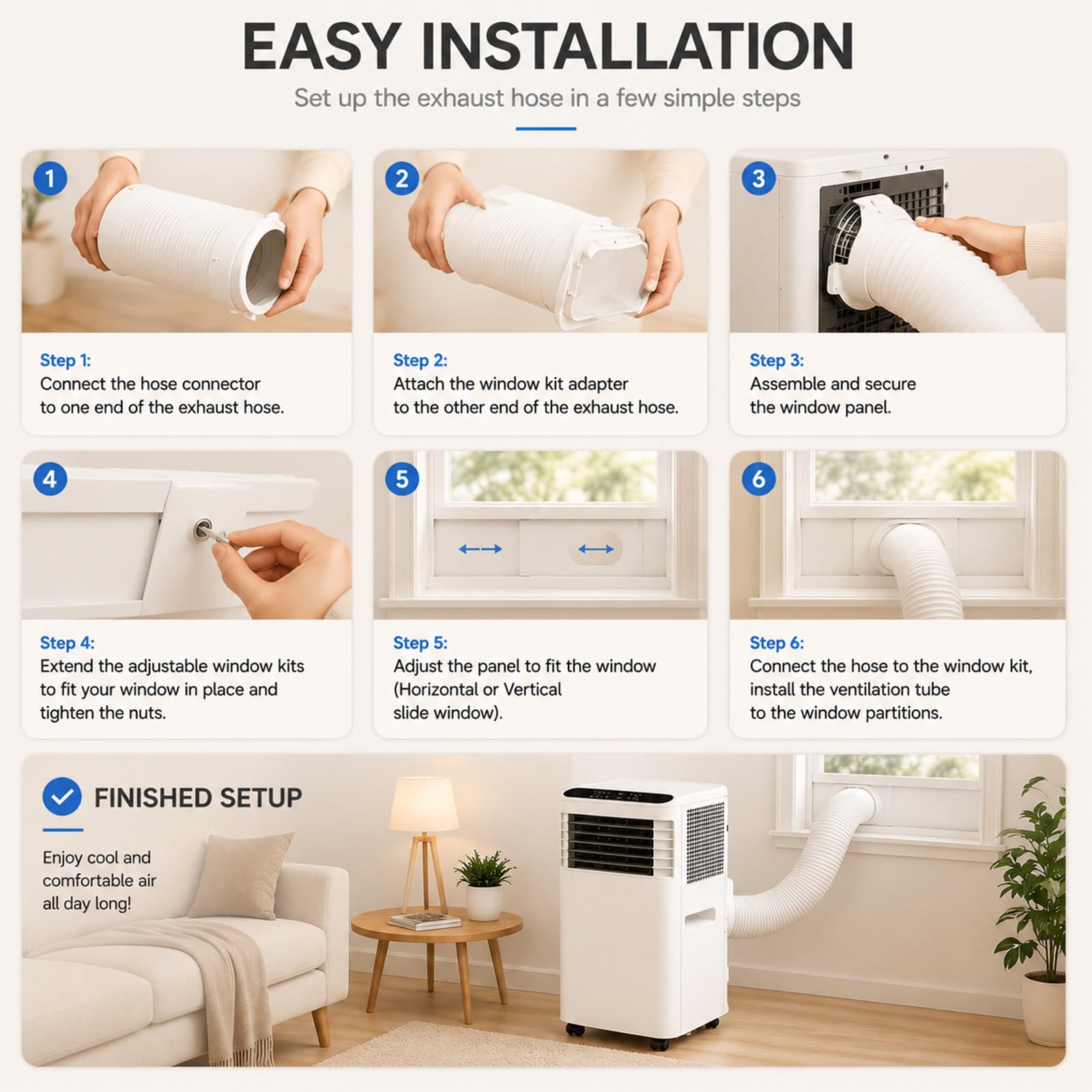 Klimatyzator Mobilny 7000 BTU do 15 m² | Przenośna Klimatyzacja Domowa 220 V do Kampera, Chłodzenie / Osuszanie / Wentylator / Timer 1-24h, łatwa Instalacja