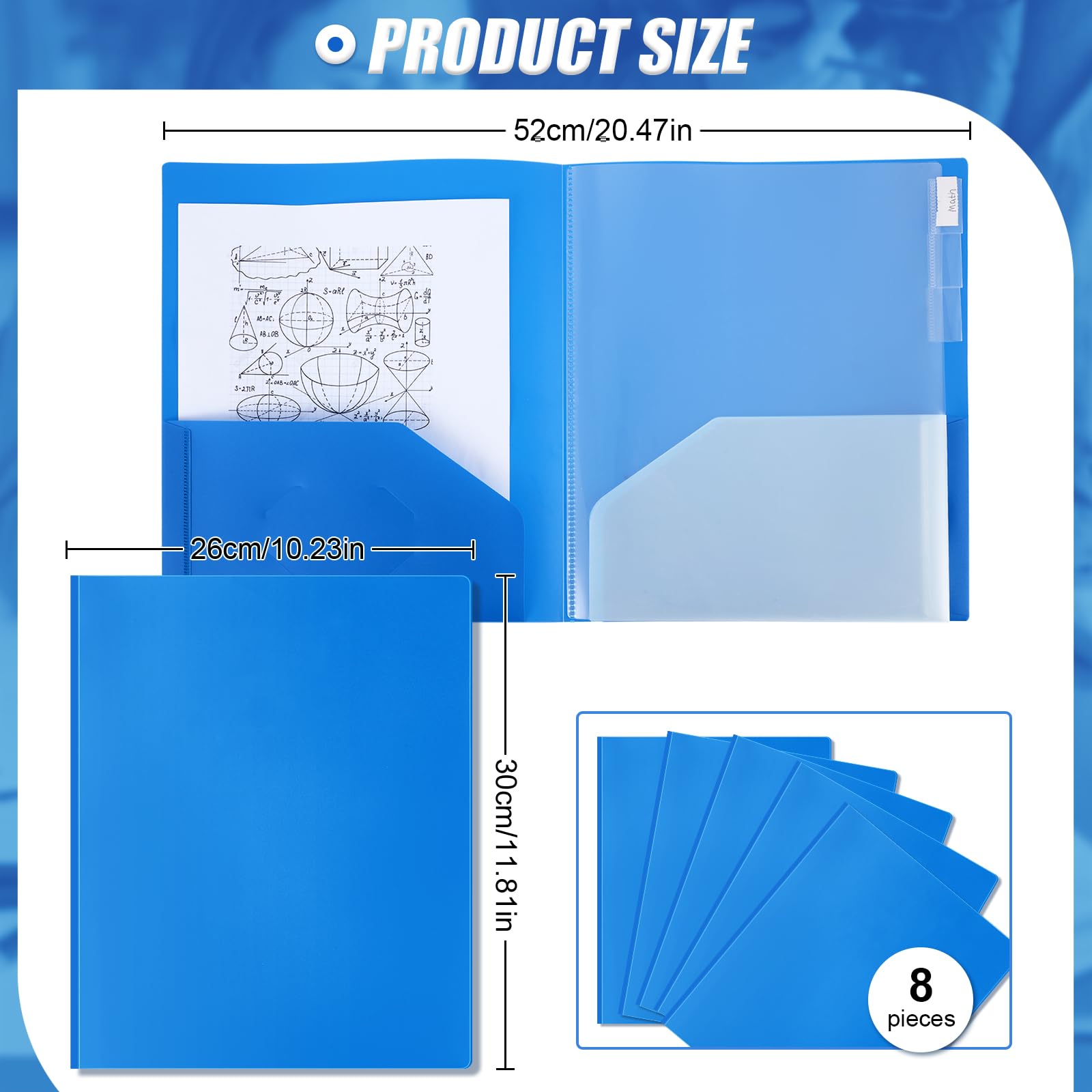 Colarr 8 carpetas de archivos con múltiples bolsillos, tamaño carta, carpeta organizadora de proyectos expandible, carpeta de documentos de papel de plástico para oficina, aula, negocios (azul, 8