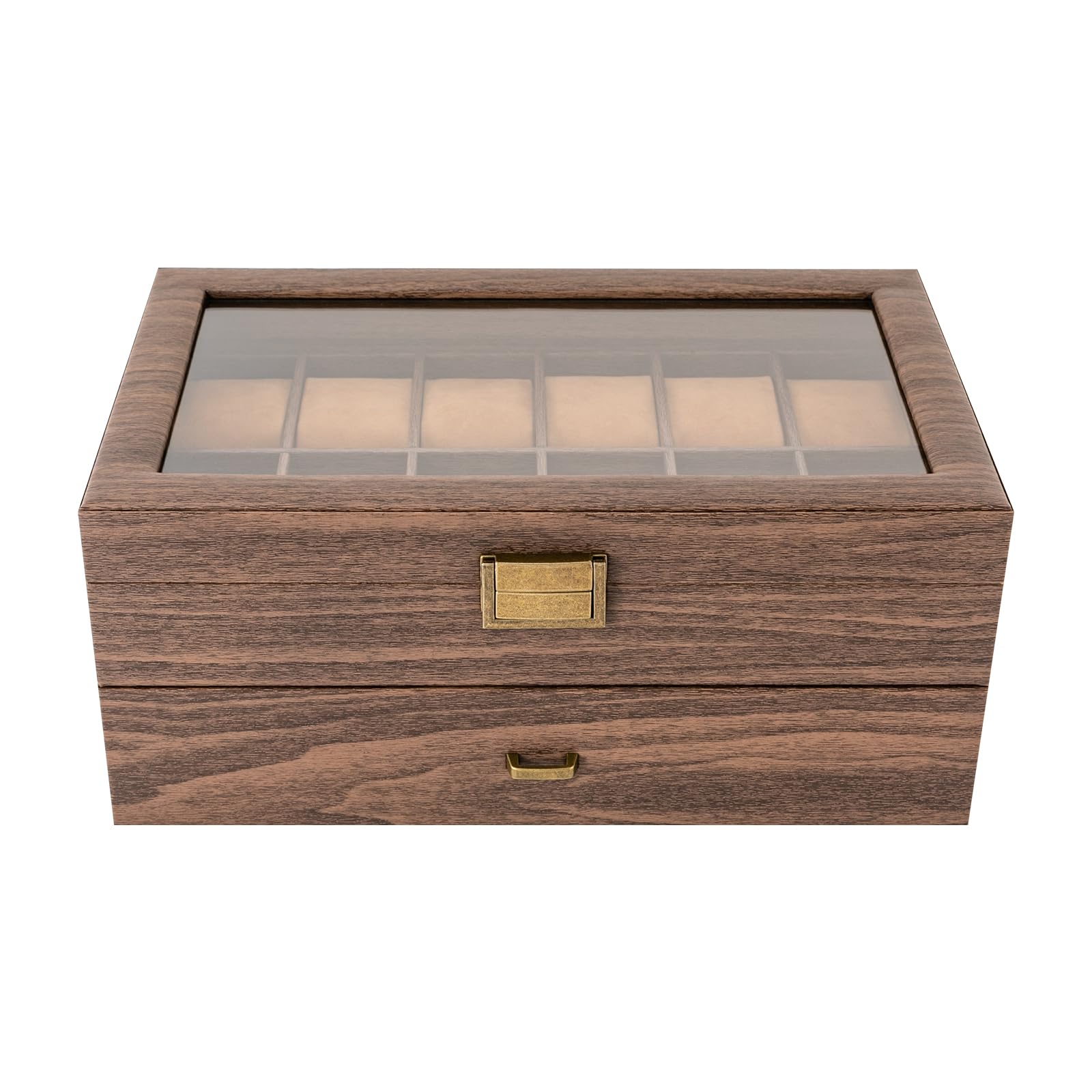 Cassetta Orologi Con Vetro, Contenitore 24 Orologi Uomo Donna | Elegante scatola porta‑orologi con 2 ripiani per 24 orologi, trasparente coperchio in vetro, riparazione dalla polvere, splen