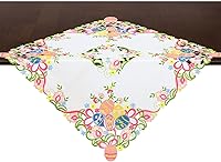 Grelucgo Embroidered Colorful Eggs Easter Tablecloth - Square 34x34 Inch Spring Holiday Dining Table Decor
