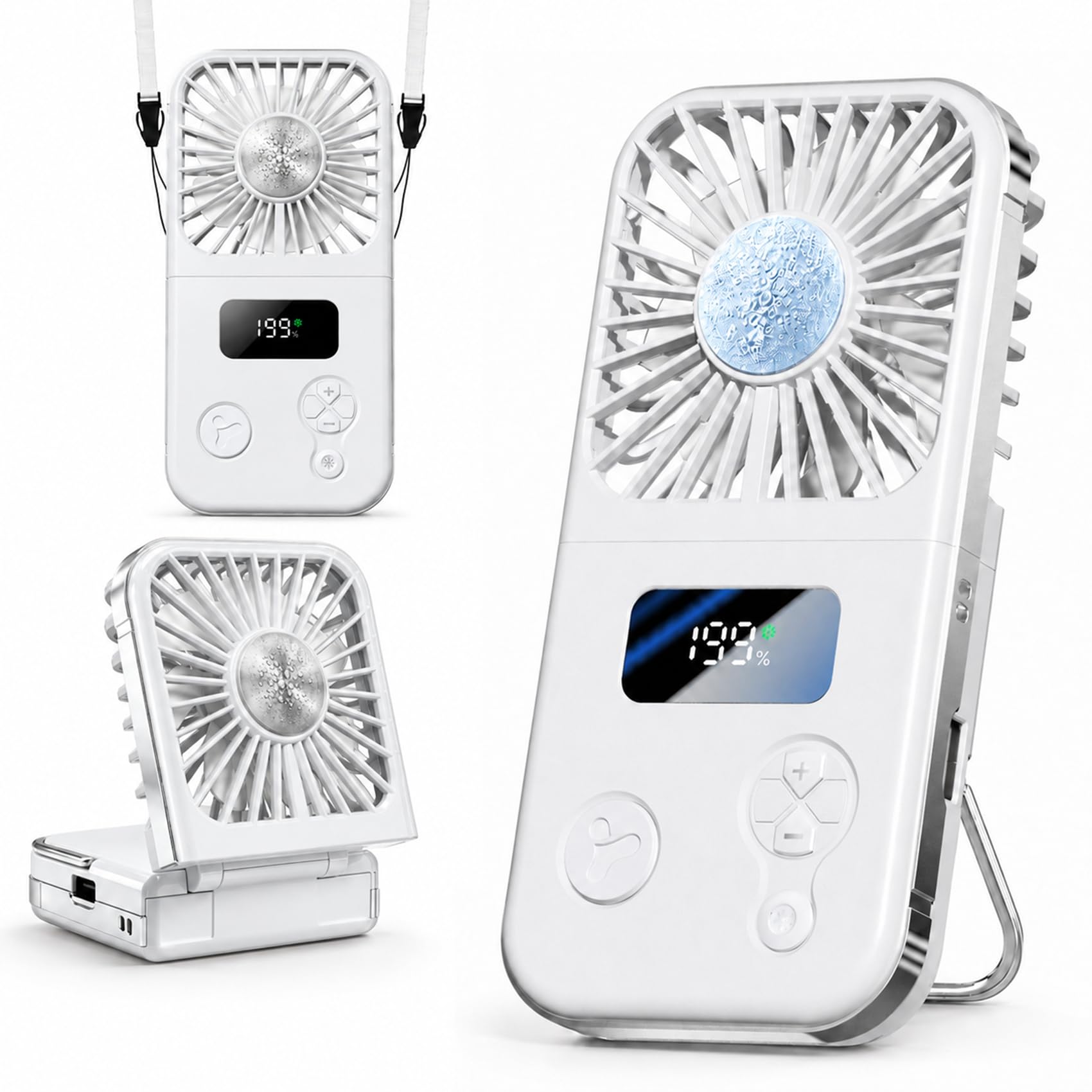 Handheld Fan Rechargeable, Portable Mini Fan with Ice Cooling Plate, 199 Speeds Foldable Hand Held Fan