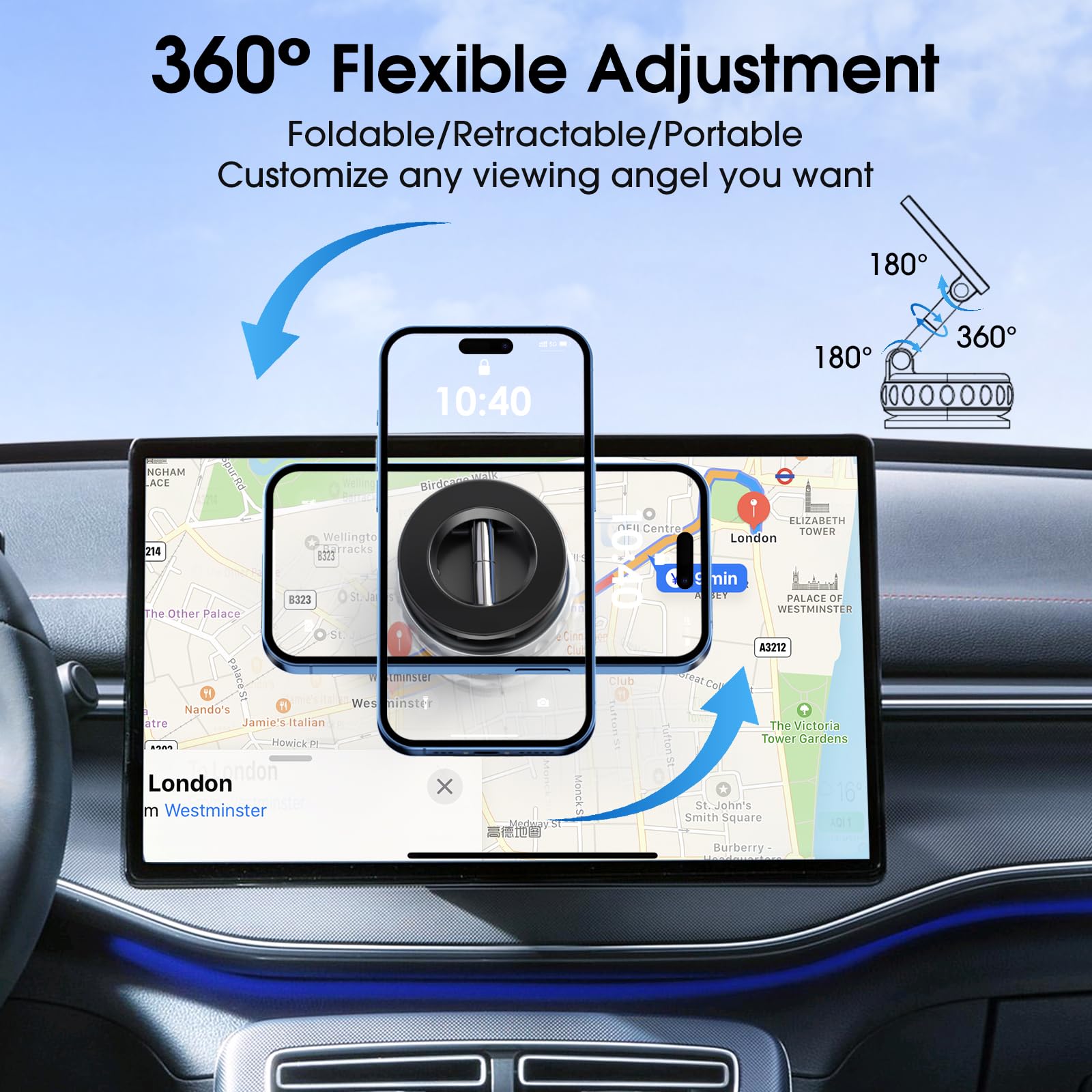 maxtachi Porta Telefono Auto Magnetico con Ventosa a Vuoto, 22*N55 Magneti Forte Supporto Telefono Auto, Girevole a 360°, Pieghevole, Universale Porta Cellulare Ventosa per Parabrezza, Cruscotto
