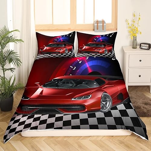 Feelyou Funda de edredón de coche de carreras, tamaño individual, funda de edredón de coche deportivo de velocidad, juego de ropa de cama con