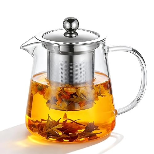 Glass Teapot with Stainless Steel Infuser, Borosilicate Glass Tea Maker, Stovetop Safe (550ML)