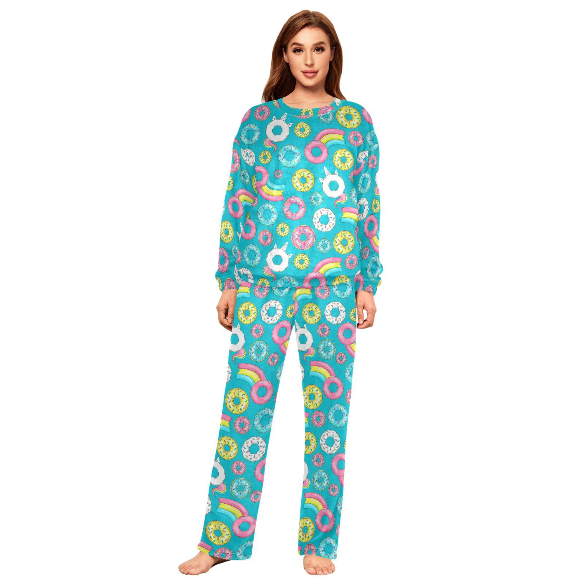 ALAZA Conjunto de pijama de forro polar para mujer, diseño de pato amarillo, manga larga, ropa de dormir de dos piezas, ropa de dormir térmica, pijama súper suave, talla S
