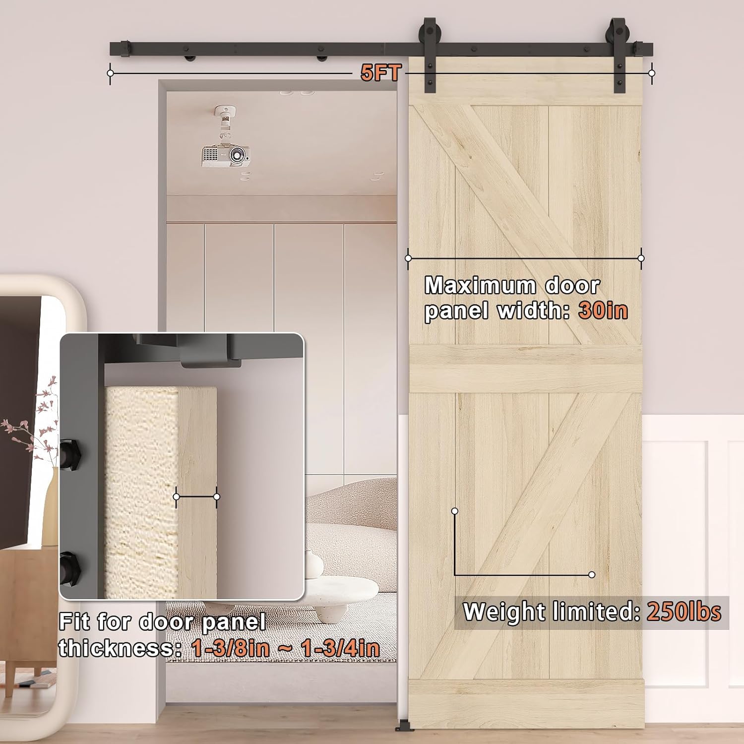 Barn Door Hardware Kit 5FT, Heavy Duty Modular Sliding Door Track Hardware Set for Interior & Exterior Doors