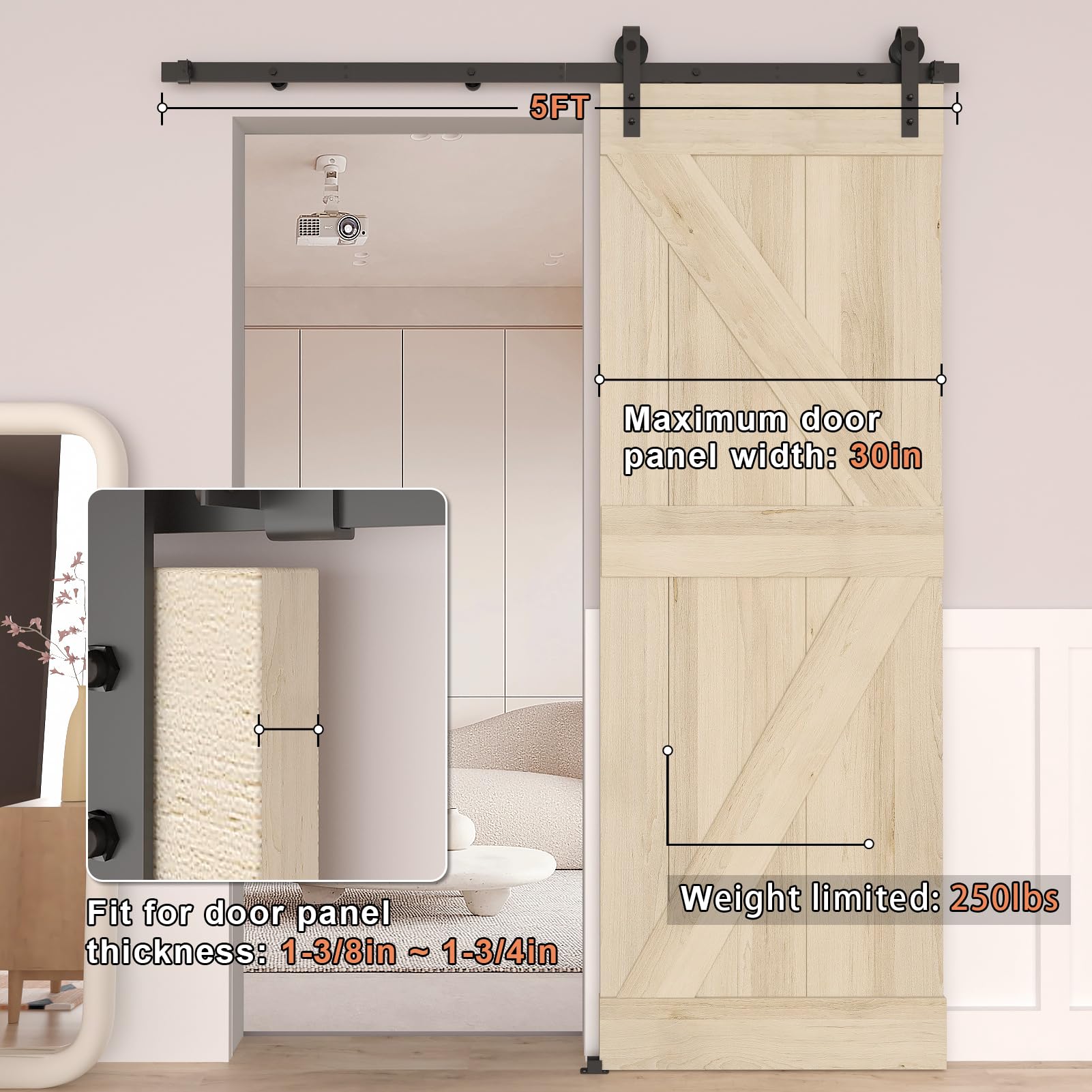 Barn Door Hardware Kit 5FT, Heavy Duty Modular Sliding Door Track Hardware Set for Interior & Exterior Doors — Amazon image 5