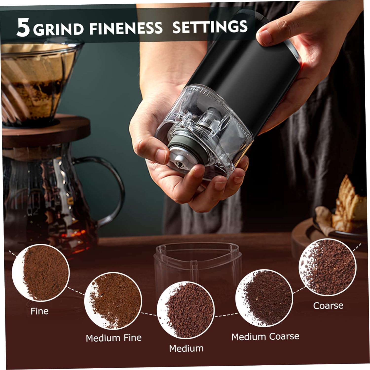 ABOOFAN Electric Coffee Grinder Adjustable Burr Mill Brush 304 Stainless Steel Portable Coffee Grinding Machine for Home Suitable for Espresso and Travel