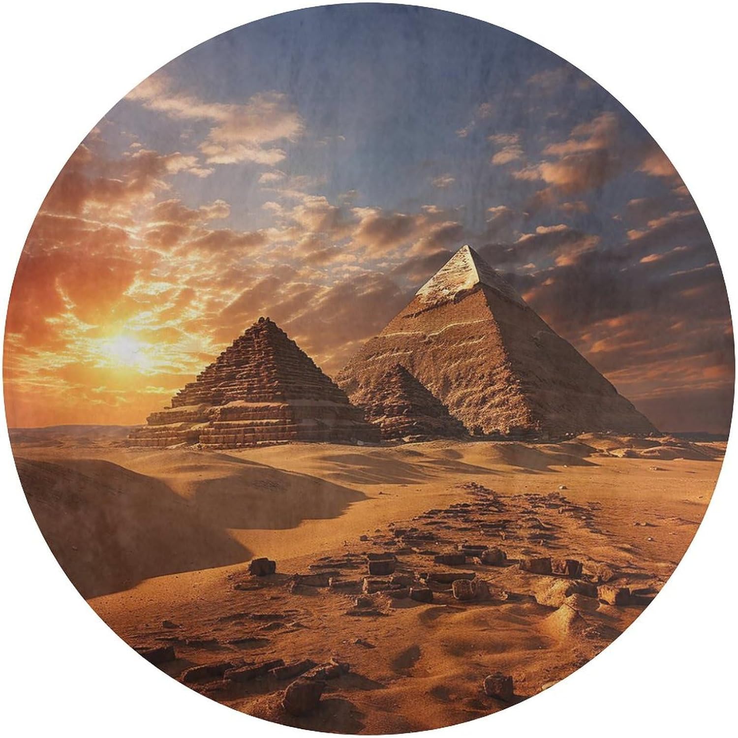 Egyptian Pyramids Bath Rug Absorbent Non-Slip Bathroom Rug Round Coral Velvet Bath Washable Door Mat Stain-Resistant Carpet Rug for Toilet Shower Tub Kitchen Decor 80 * 80cm