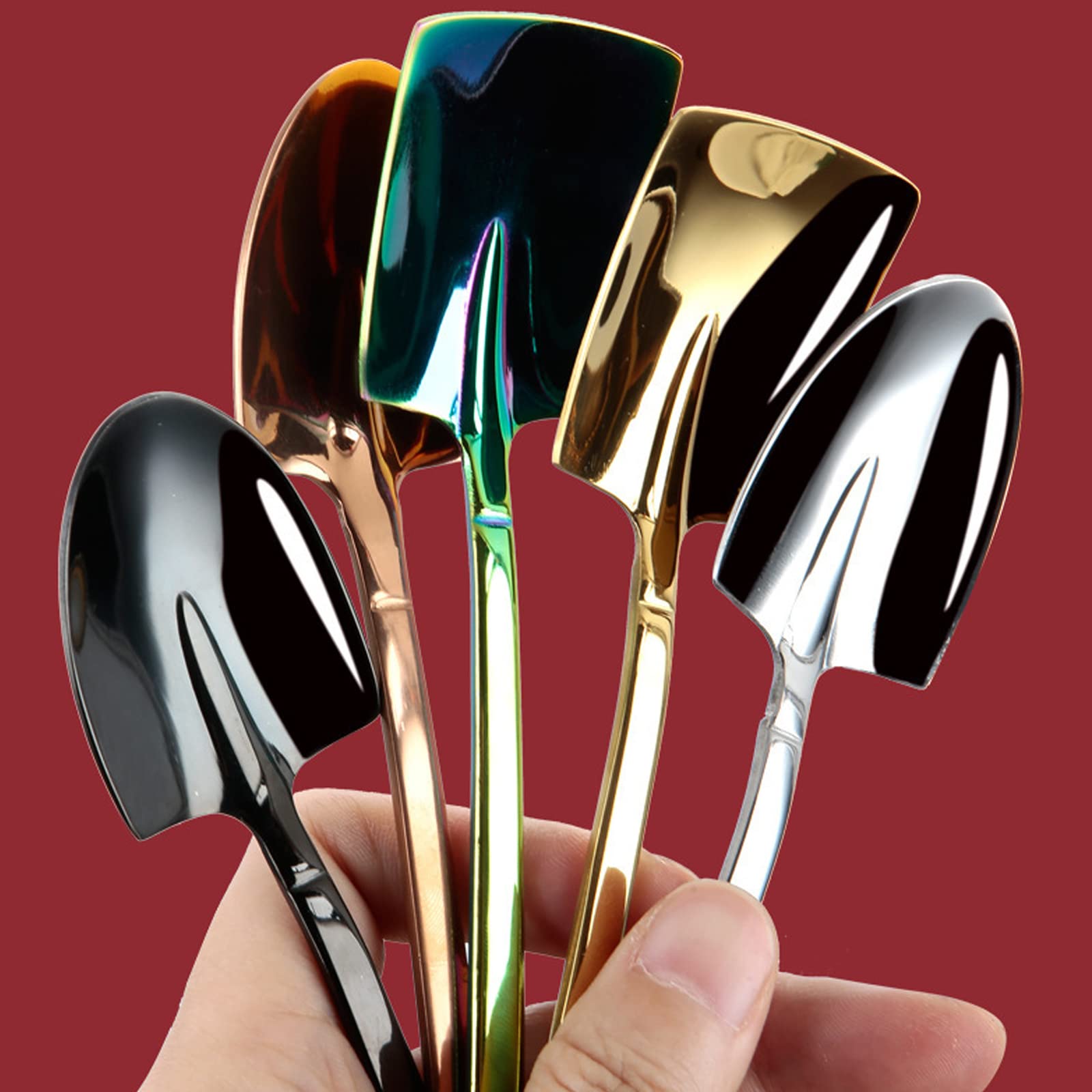 20 cucharas creativas con forma de shovel, de acero inoxidable, adecuadas para té de la tarde, bares, cafés (colores)