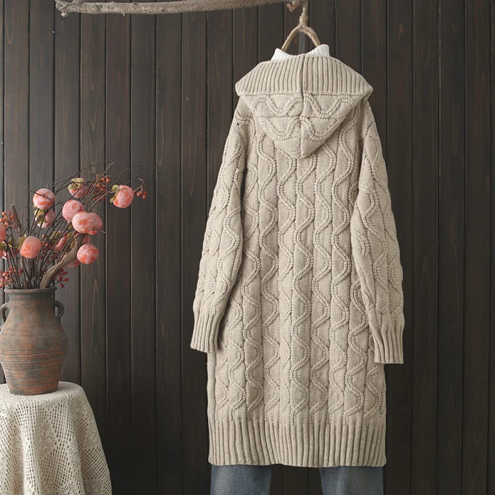 EIBA Cardigan Mujer,Cárdigans De Punto con Capucha para Mujer Vintage De Longitud Media Gris Raya Ondulada Botón Jacquard Suéteres Delanteros Abiertos Cárdigan Otoño Invierno Espesar Abrigo Básico
