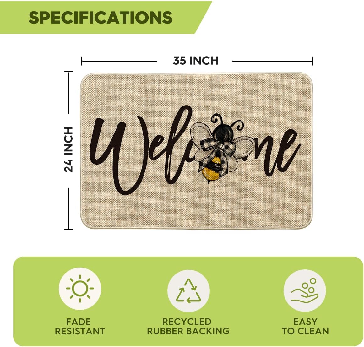 Artoid Mode Bee Welcome Spring Doormat, Summer Home Decor Low-Profile Switch Rug Door Mat Floor Mat for Indoor Outdoor 24x35 Inch