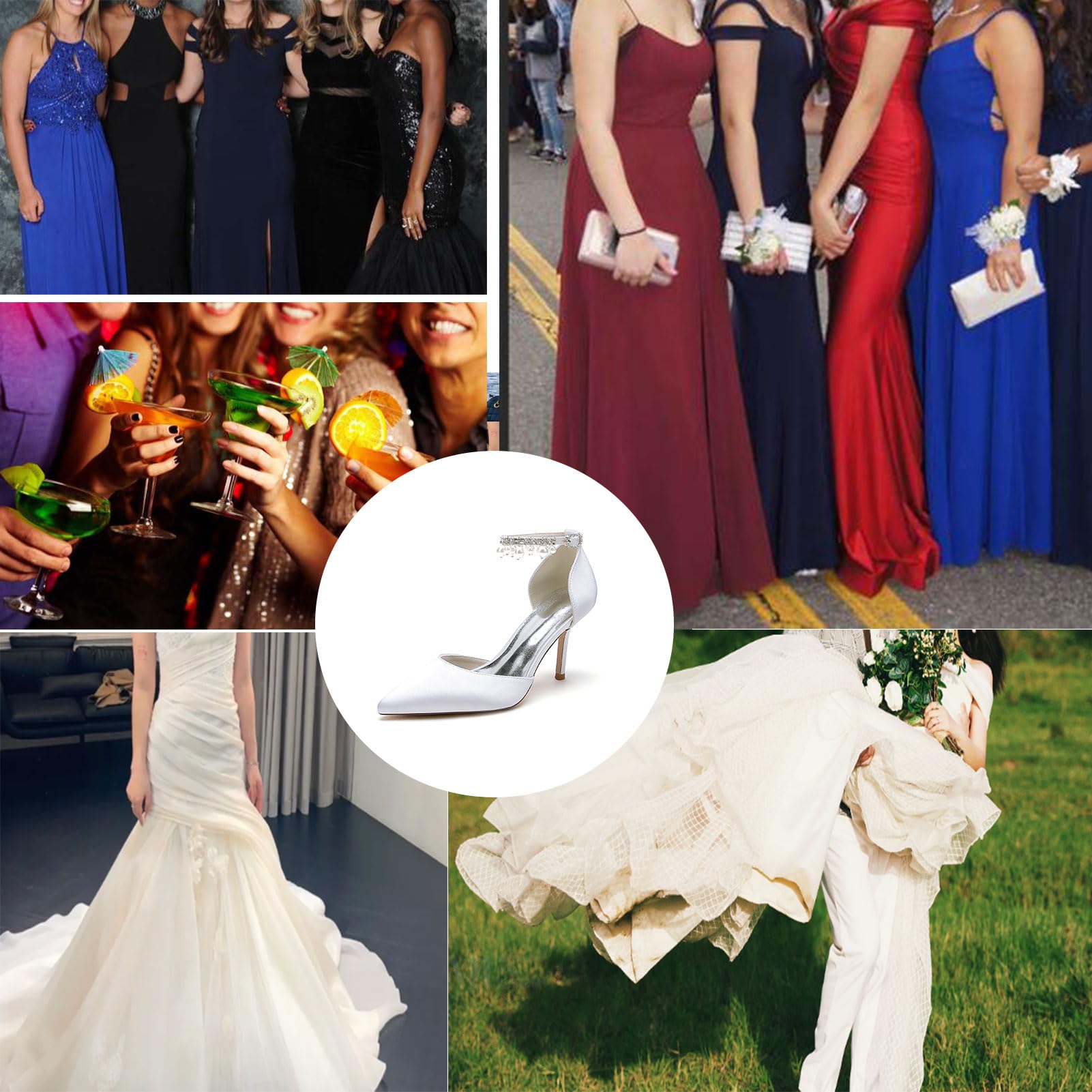 Scarpe con Tacco Alto con Cinturino alla Caviglia Décolleté Donna con a Punta Perle Sandali da Sposa Matrimonio per Feste