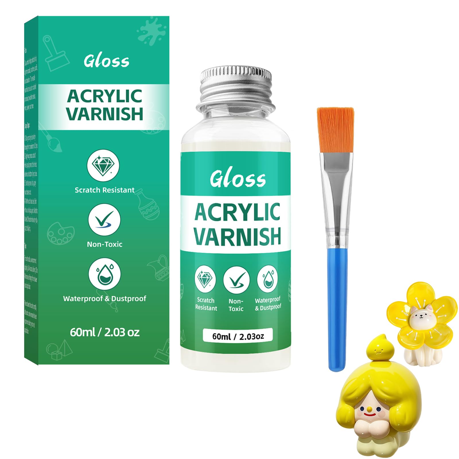 Hyleon 60ml Air Dry Clay Glaze with Brushes, Varnish to Prevent Crack and Yellow, Clear Varnish for Craft Pottery, Oil Painting, Wood, High Gloss Scratch Resistant Waterproof