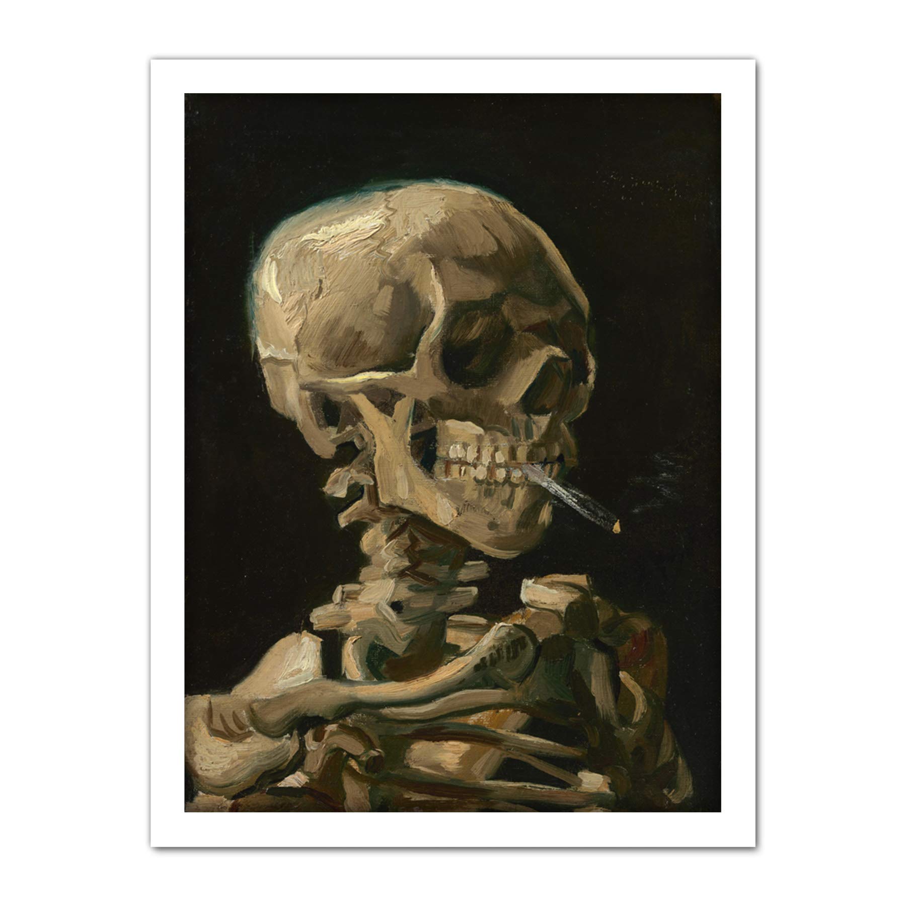 Van Gogh Head Skeleton Burning Cigarette Framed Wall Art Print 18X24 In