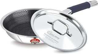 Classic Steels Hexa Comb Triply Frypan with Steel Lid - 1.5 LTR (22cm) | Stainless Steel Non-Stick Fry Pan | Induction & G Price In India