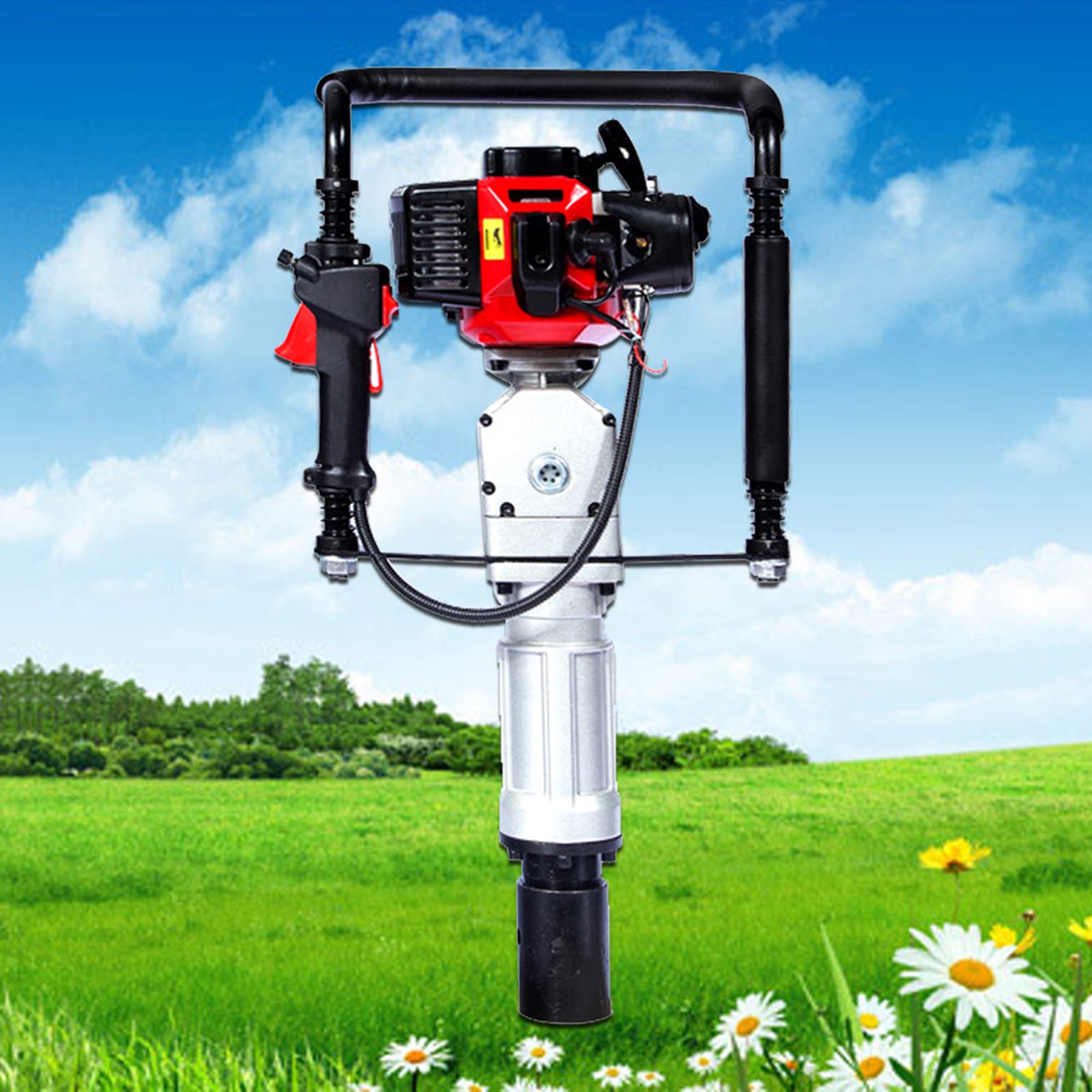 DYRABREST T Post Driver Piledriver 2 Stroke 52CC Gas Powered T-Post Driver Heavy Duty Gasoline Push Pile Profession Kit Gasoline Piling Driver Portable Lightweight