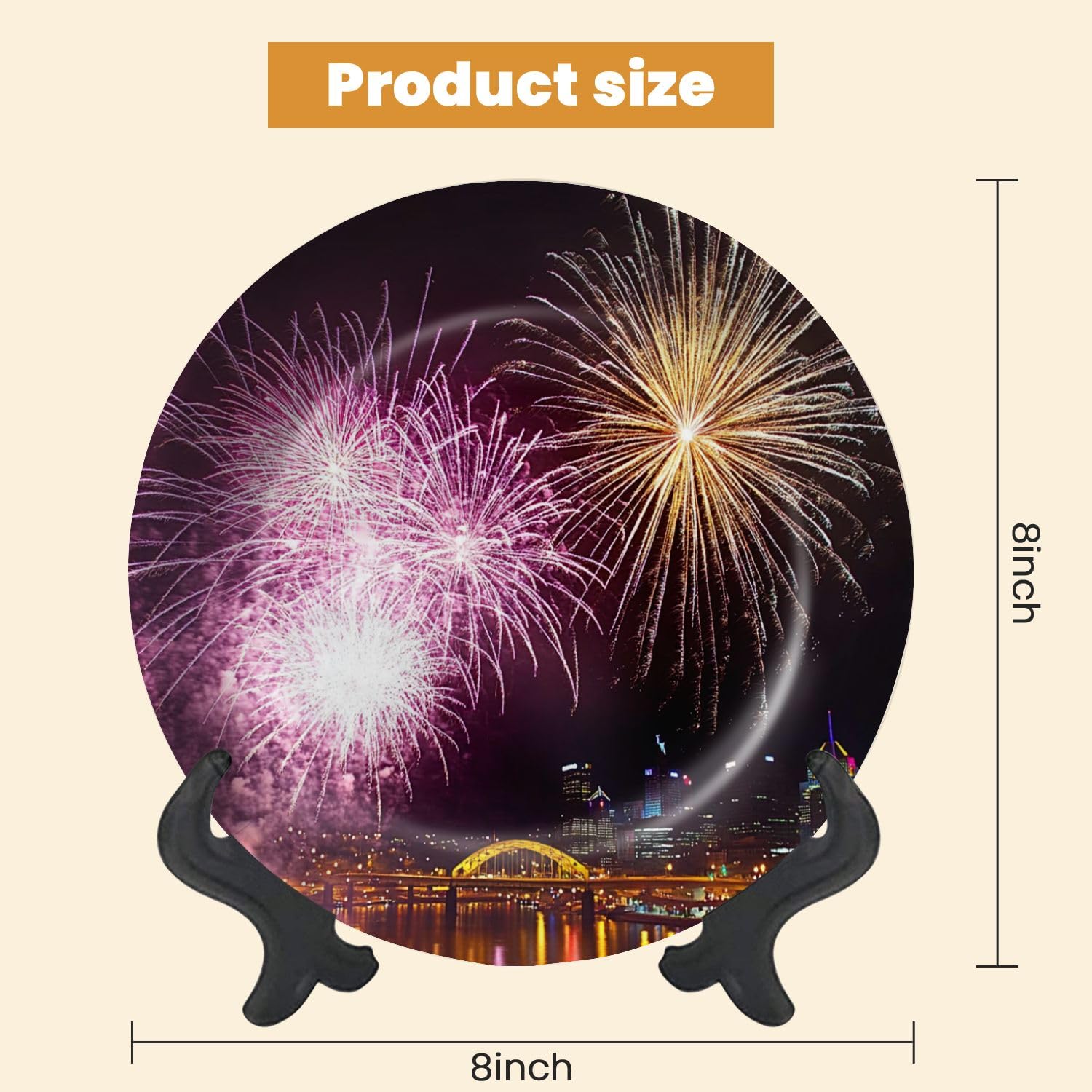Decorative Plates for Display PIttsburgh Fireworks Gift Plates Ceramic Collections Plates Hanging Artwork for Living Dining Room Kitchen Souvenir