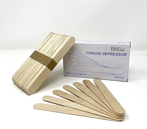 Miniatura 6 de P&P - Depresores de lengua sin químicos, palitos de madera para manualidades, 6 pulgadas de largo, abedul natural quirúrgico médico de alto grado