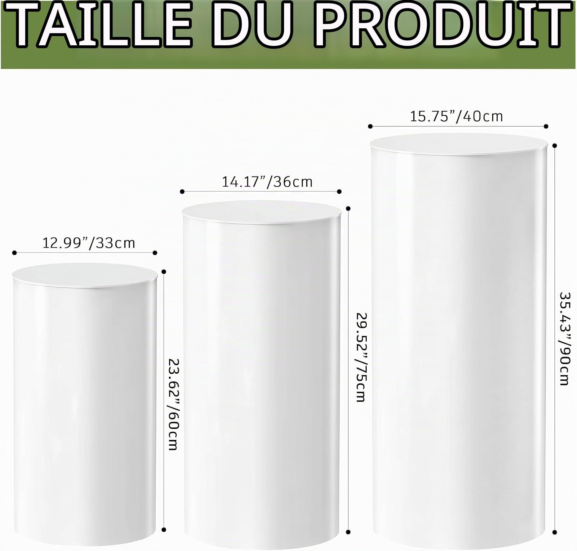 HoldOneLight Lot de 3 socles cylindriques blancs pour fête, gâteau, fleurs, décoration de mariage, enterrement de vie de jeune fille, anniversaire