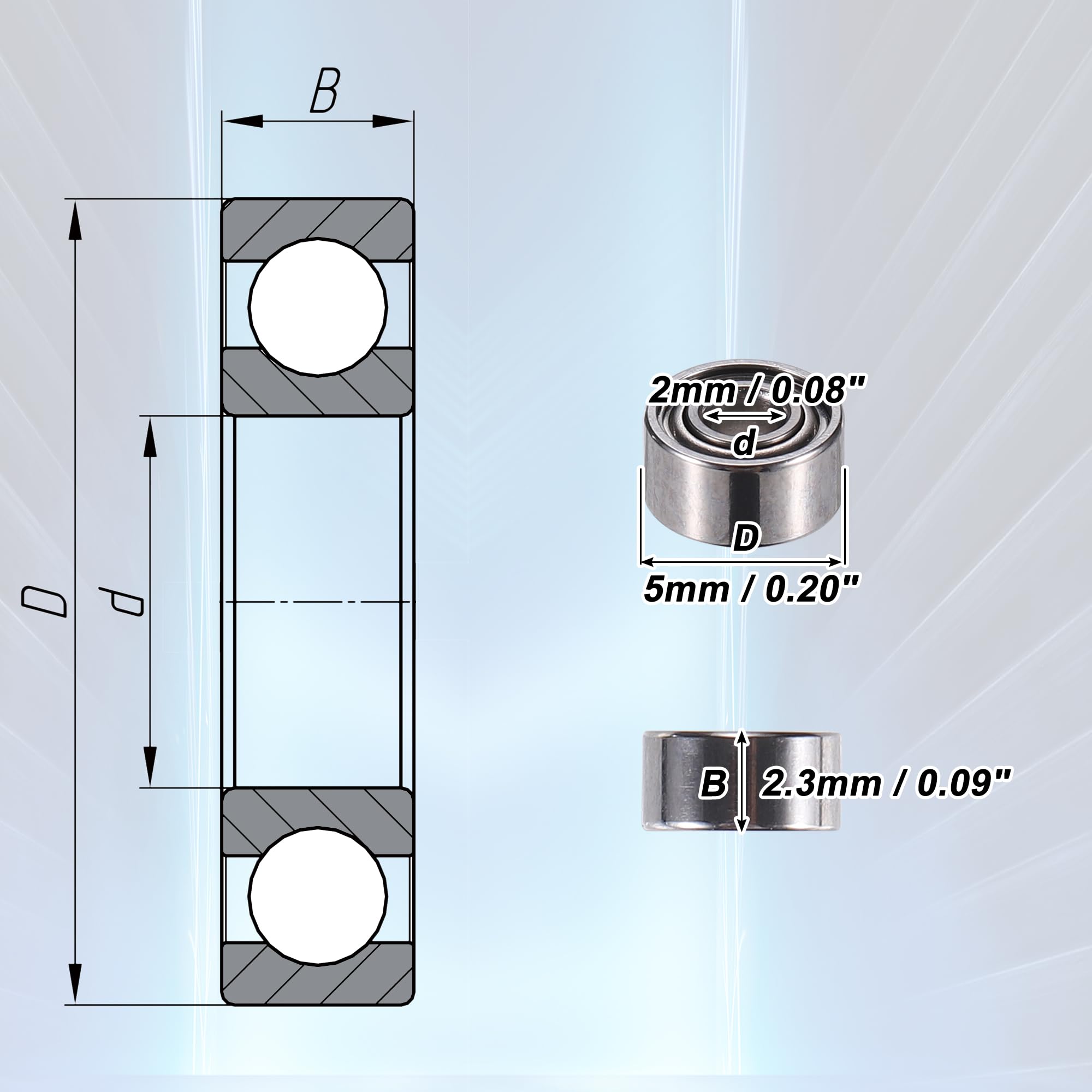 A ABSOPRO 20 sztuk rowków łożysk kulkowych zamiennych 682ZZ 2 x 5 x 2,3 mm odcień srebrny