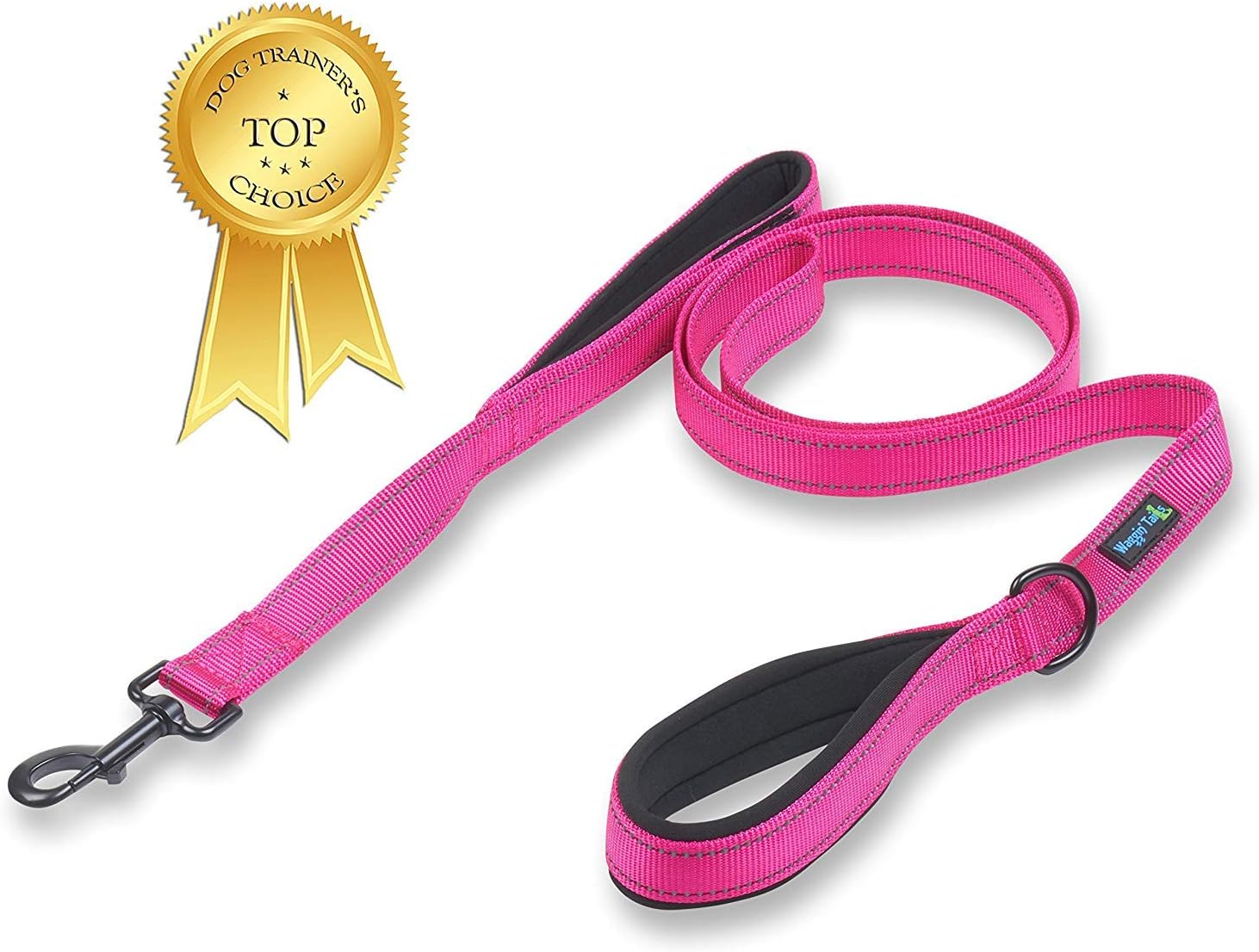Wagtime Club Soft &Thick Dual Handle Dog Leash, Premium Nylon Double Padded Handles for Medium, Large or XLarge Dog Classic Comfort (Reflective Lively Pink)
