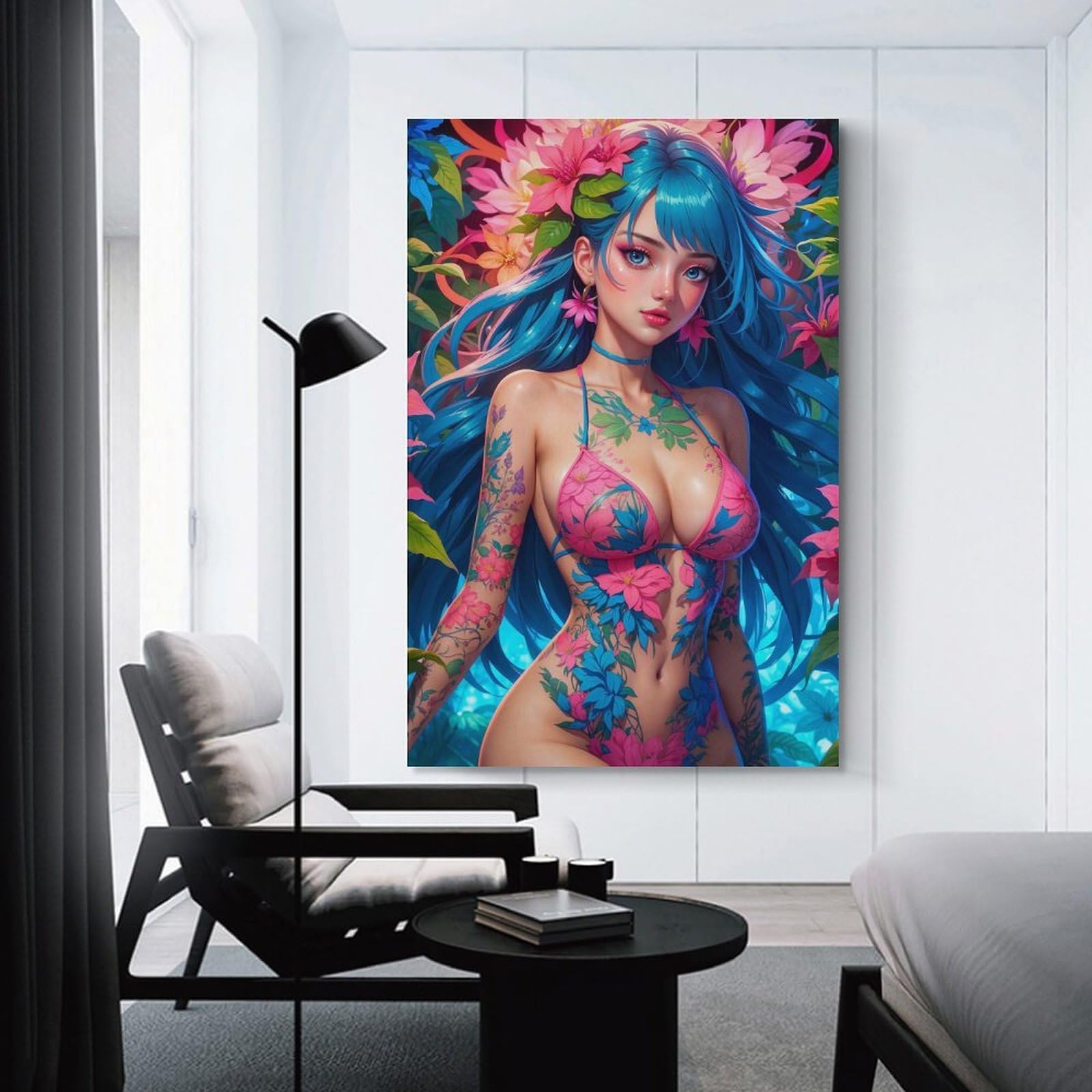 Junmoney Manga Flower Girl Home Decor Wall Art 20x30inch(50x75cm), for Restful Interiors, Bedrooms Or Small Rooms, Decorative Wall Art for Cosy Rooms