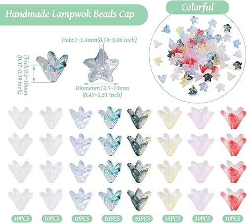 Vista 47 de FASHEWELRY 10 cuentas de cristal hechas a mano, cuentas florales de cristal, cuentas espaciadoras de flores de trompeta transparentes, cuentas