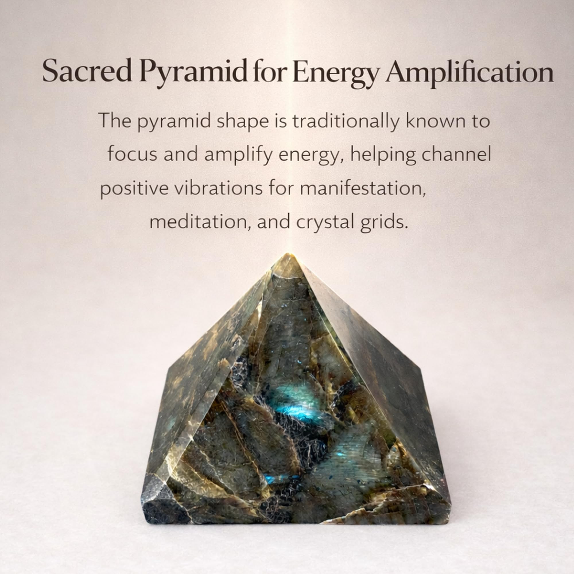 Serein Labradorite Crystal Pyramid for Vastu 100-120GM Triangle Shape Natural Stone 2" Inch for Positive Energy, Vastu, Reiki, Feng Shui and Chakra Healing Energy Balancing 4