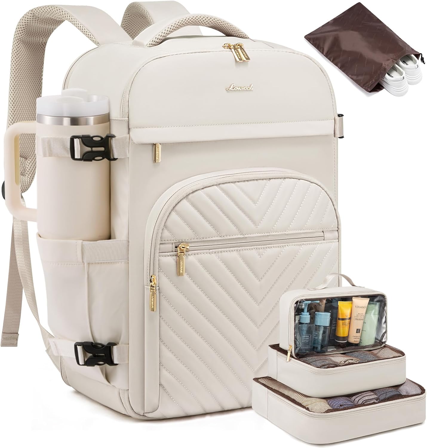 LOVEVOOK Large Travel Backpack for Women, 50L Carry on Backpack for Airplanes, TSA Personal Item Travel Bag for Women fits 18" Laptop, Waterproof Carry on Bags with 4 Packing Cubes