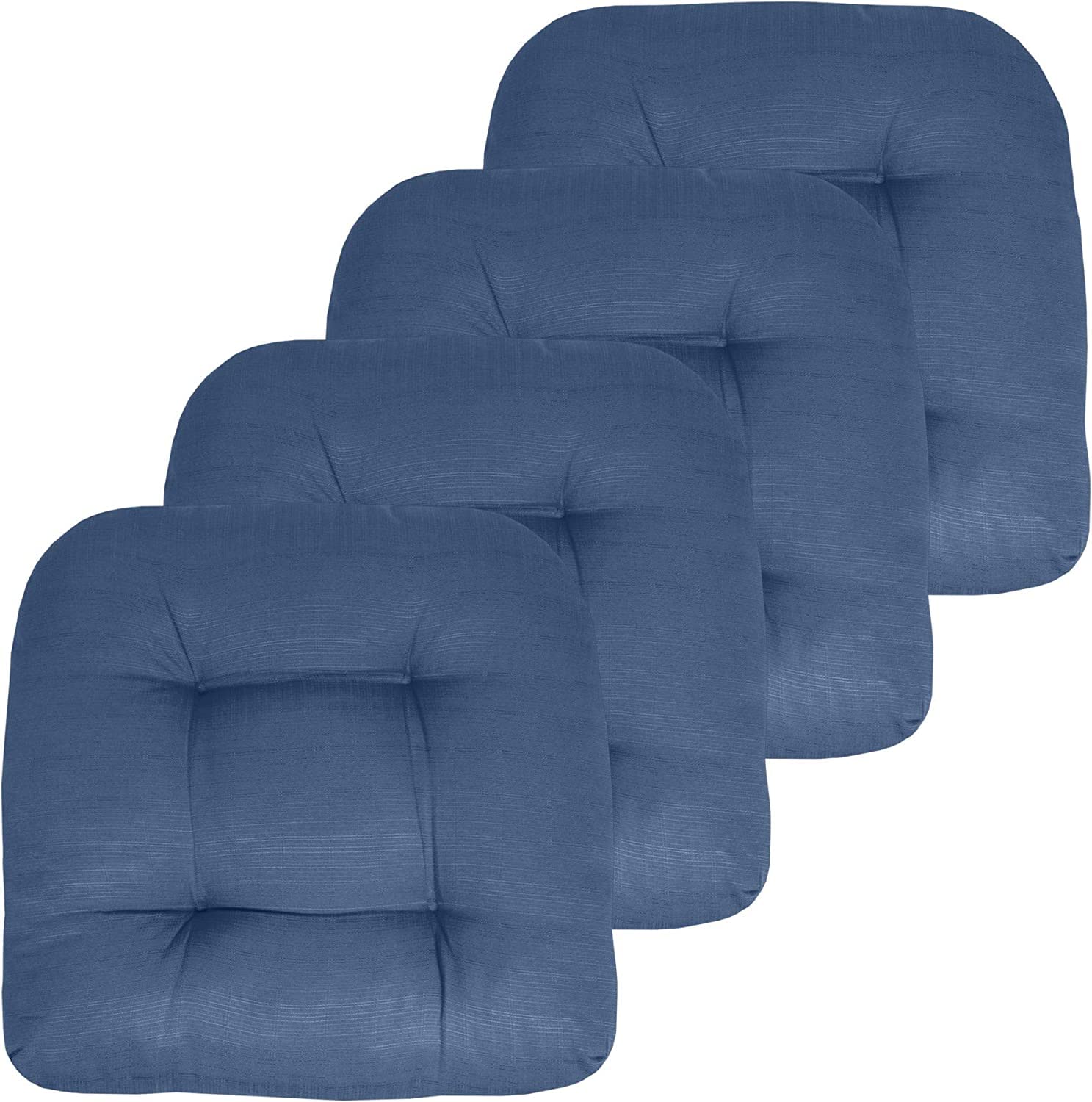 Premium Thick Comfy Patio Pads Fiber Fill Tufted 19 x 19 x 4 Inch Textured Solid Cover Outdoor Indoor Chair Seat Cushions, 4 Count Pack Chocolate Blue Color