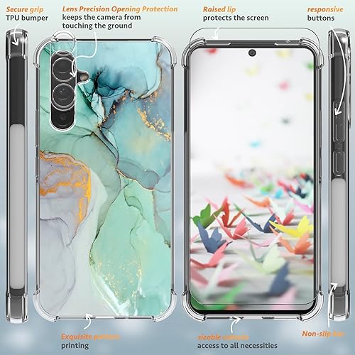Miniatura 4 de Funda para Samsung Galaxy A54 5G con protector de pantalla + protector de lente de cámara, mármol delgado + protección anticaída a prueba de golpes