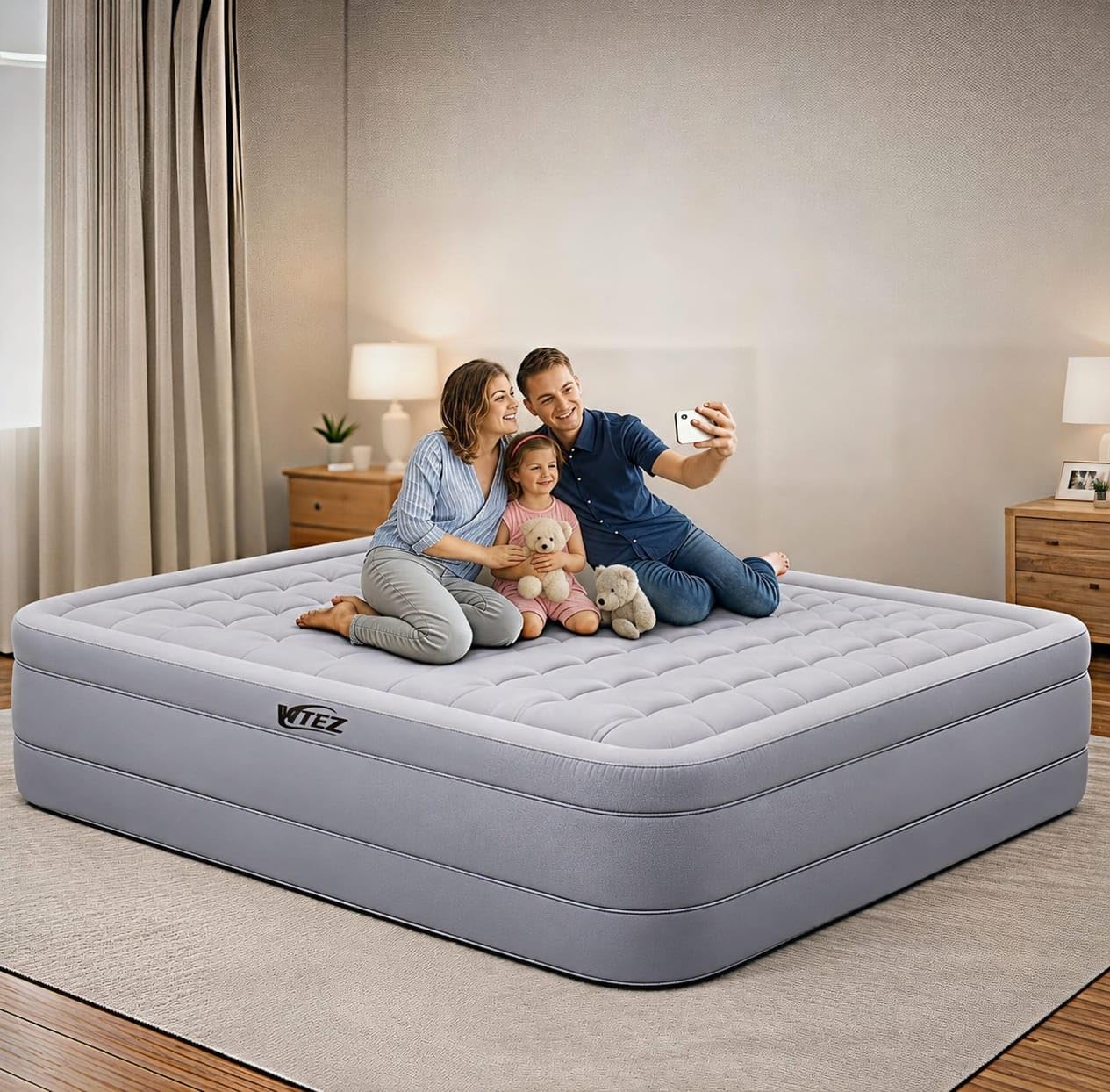 Queen Size Inflatable Air Mattress with Built-in Electric Pump & Pillows – Double Height Blow Up Bed for Home, Guests, Camping, Travel, Portable PVC Air Bed for Adults & Family-image-5