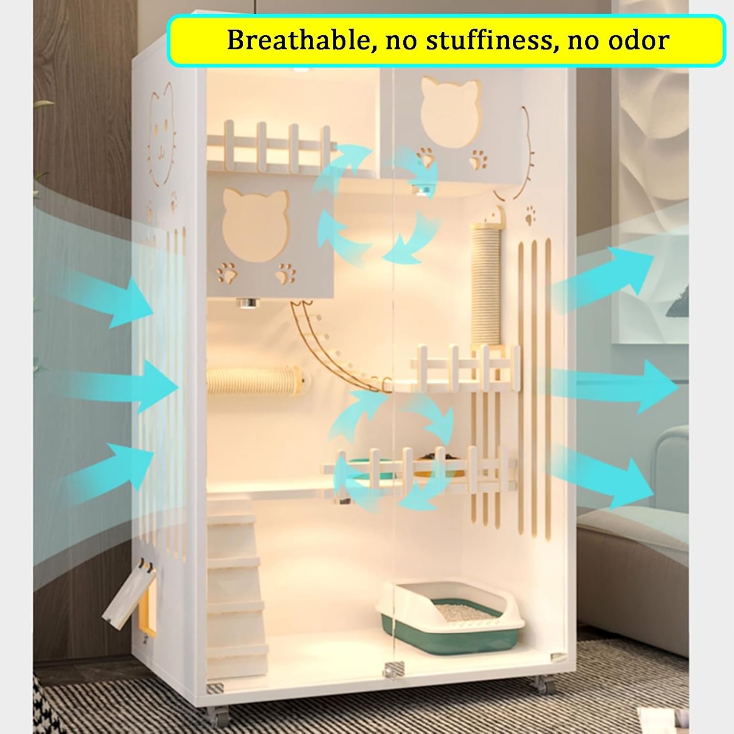 Cat Enclosures, White Cat Cage Indoor, 2-layer/3-layer, Transparent door can see through, Large Cat Cage with small door for easy entry and exit(31.4x37.4/80x95cm)