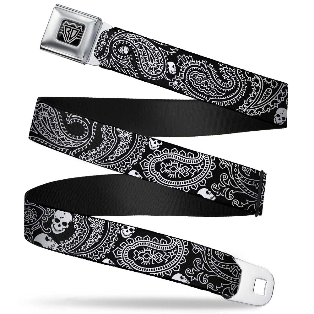 Buckle-Down Seatbelt Belt - Bandana/Skulls Black/White - 1.5" Wide - 24-38 Inches in Length