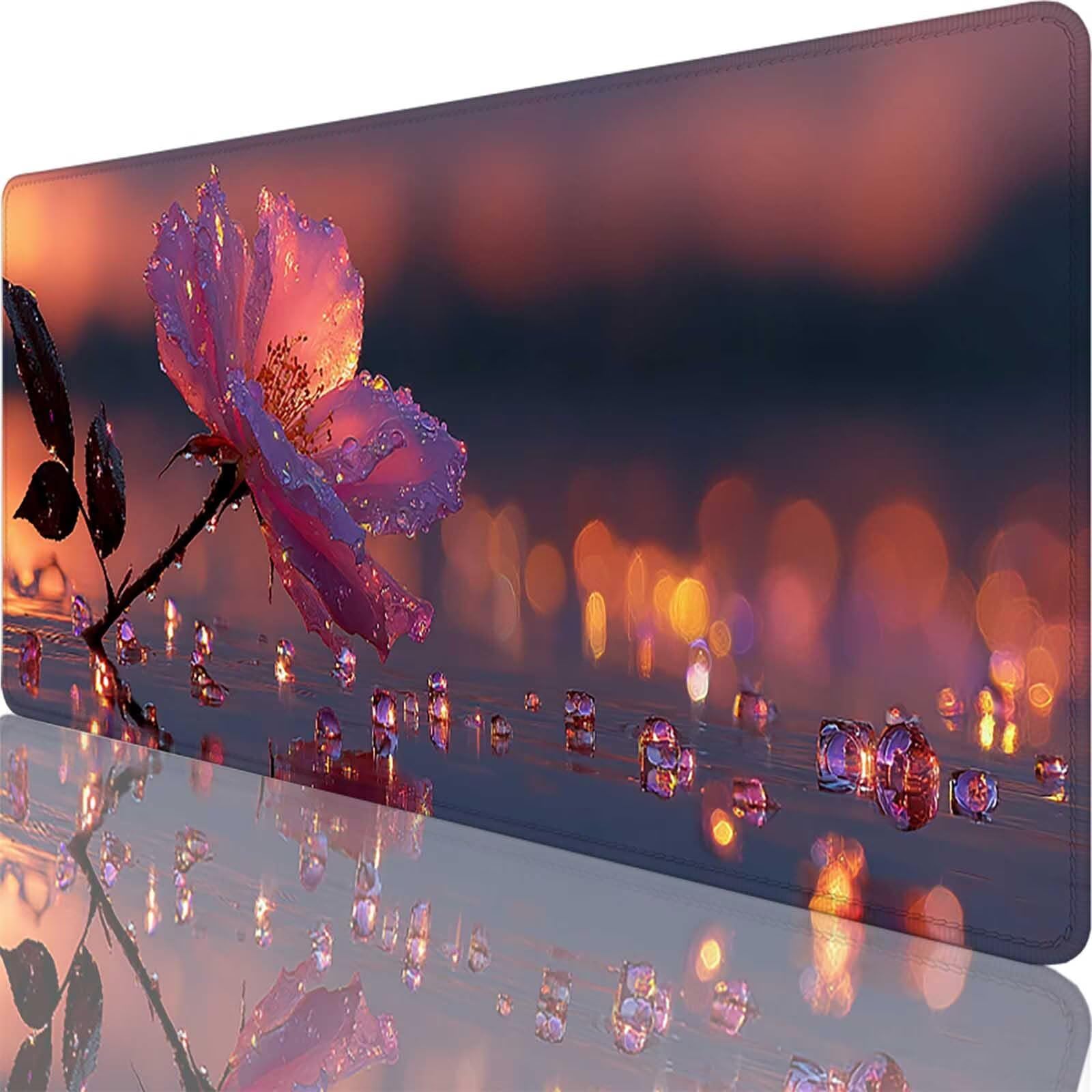 Podkładka pod mysz XXL 1200 x 600 x 3 mm, różowa podkładka pod mysz do gier kwiat ochraniacz na biurko z szytymi krawędziami, podkładka pod mysz do gier poprawia dokładność i szybkość dla graczy