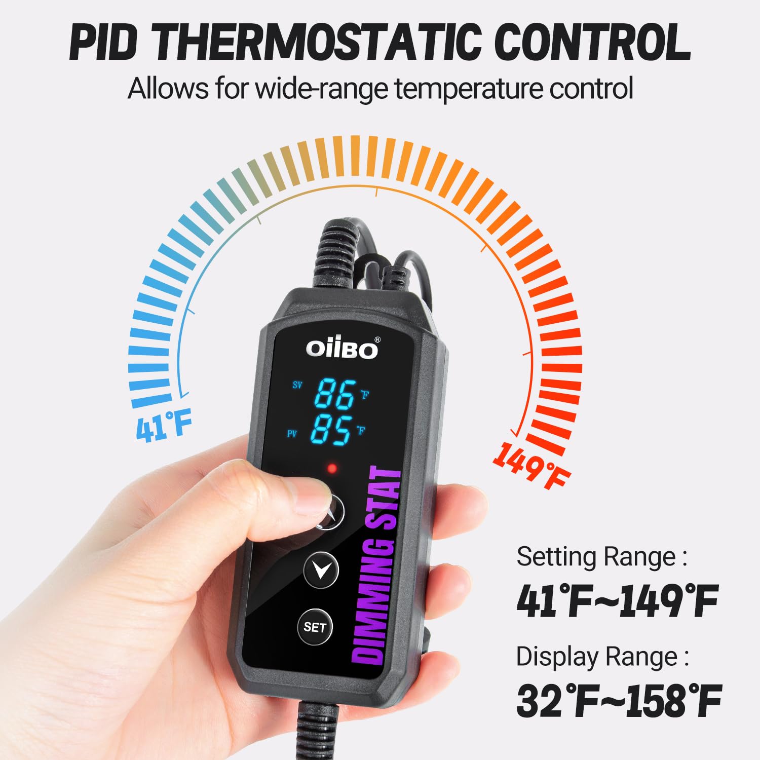 Oiibo Digital Heat Mat Thermostat, PID Reptile Heat Lamp Dimming Thermostat Heating Pad Temperature Controller for for Aquarium Reptiles and Seedling, Breeding, Hatching - image 2