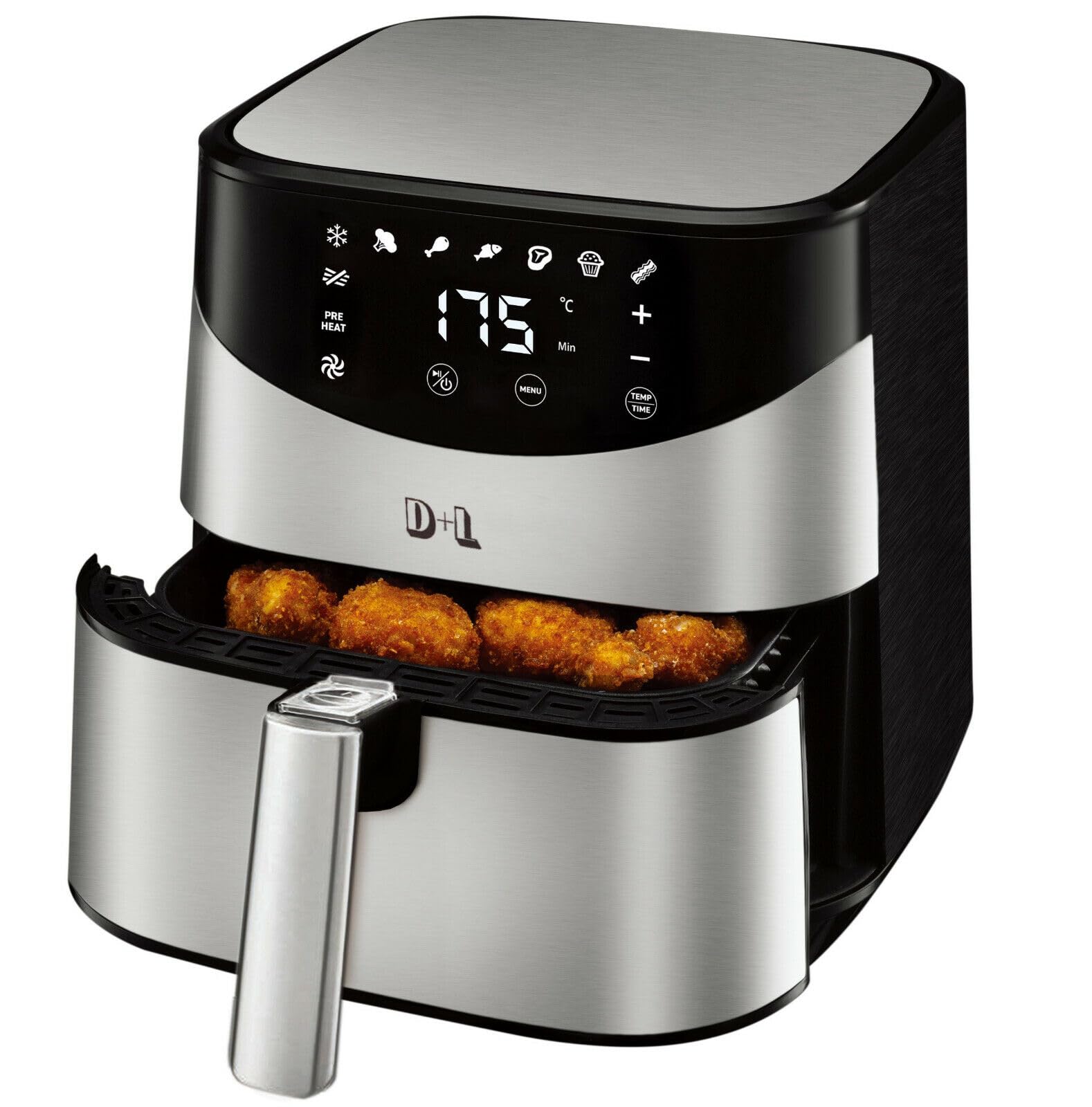D&L XL Heißluftfritteuse 5L Air Fryer 1700W Heißluft Friteuse Grill Edelstahl 57030 AWZ