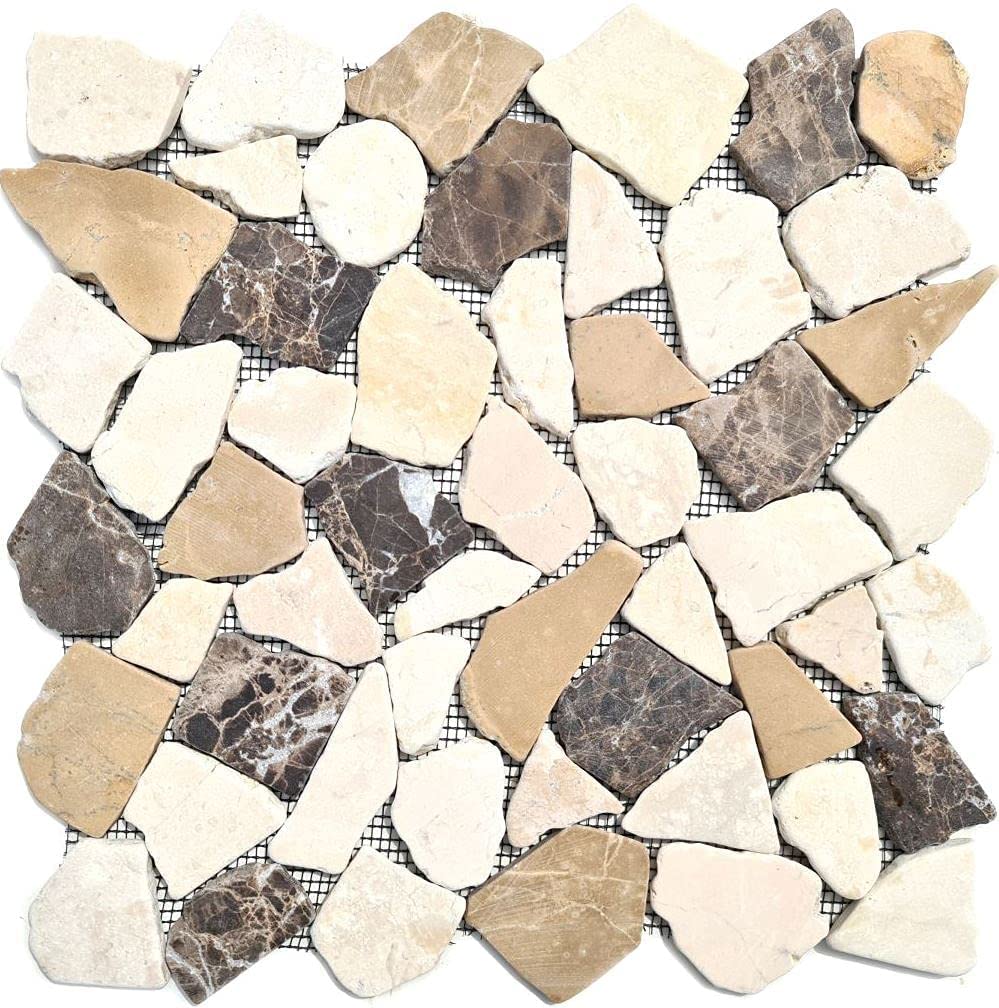 Piastrelle a mosaico in marmo naturale, beige, marrone, ciot CastanaoCream, per pavimenti, pareti, bagno, doccia, cucina, specchio, rivestimento, vasca da bagno, mosaico
