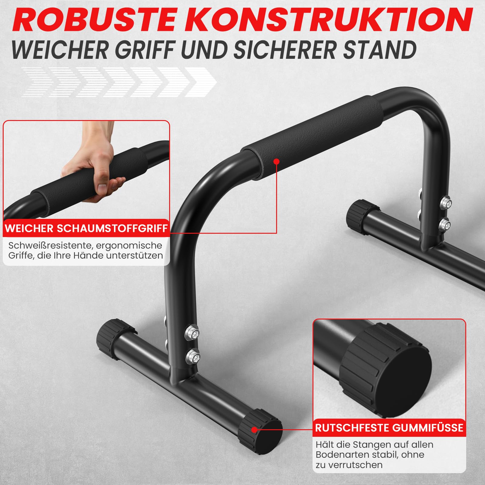 FUNFLEX Handstand Barren, Parallettes Liegestützgriffe aus Stahl – Rutschfeste Push-Up Bars, Dips & Calisthenics – Fitnessgerät für Zuhause & Outdoor