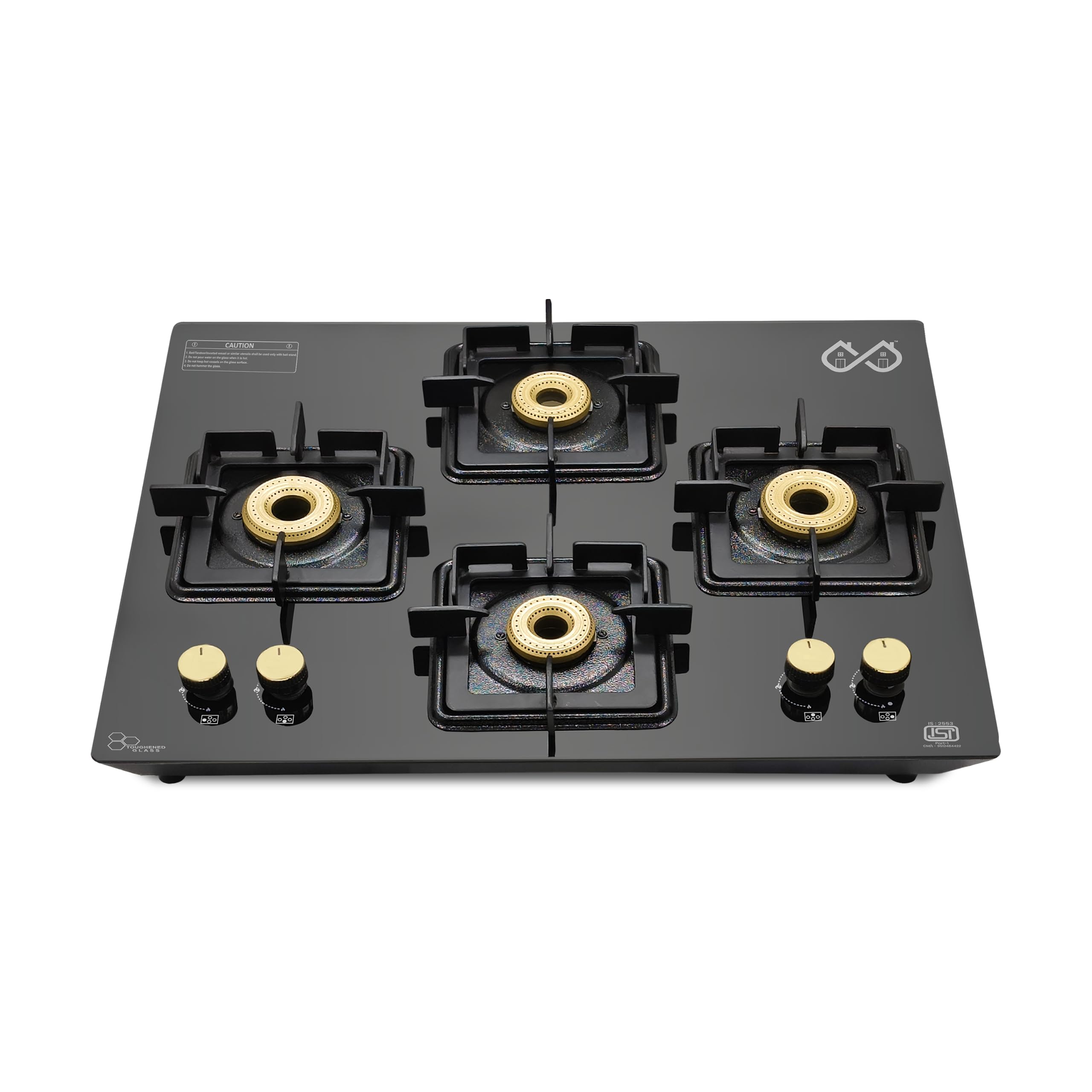 Sigri-wala Diamond 4 Burner Built-in Gas Hob | Manual Ignition | 6mm Toughened Glass | High Efficiency Brass Burners | ISI Certified | Black-picture-10