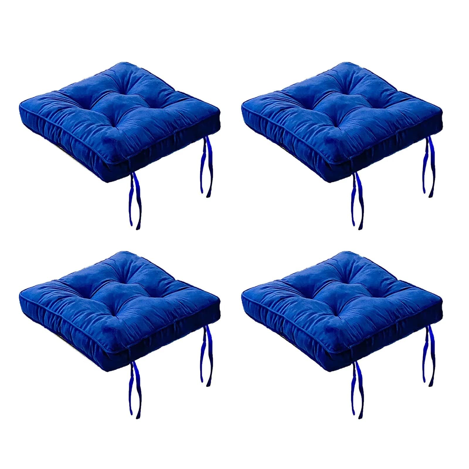 Set Of 4 Dining Chair Cushions with Ties Soft Comfort Non Slip Square, Velvet Seat Cushions for Kitchen Chairs Washable, High Elastic Peal Cotton Extra Thick Filling Andti-Deformation Navy Blue