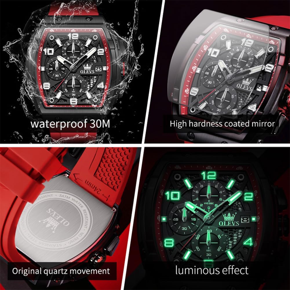 OLEVS Mens Watches Stylish Chronograph Waterproof Luminous Silicon Strap Multifunction Watches for Men Business White Men Wrist Watch - Image 3