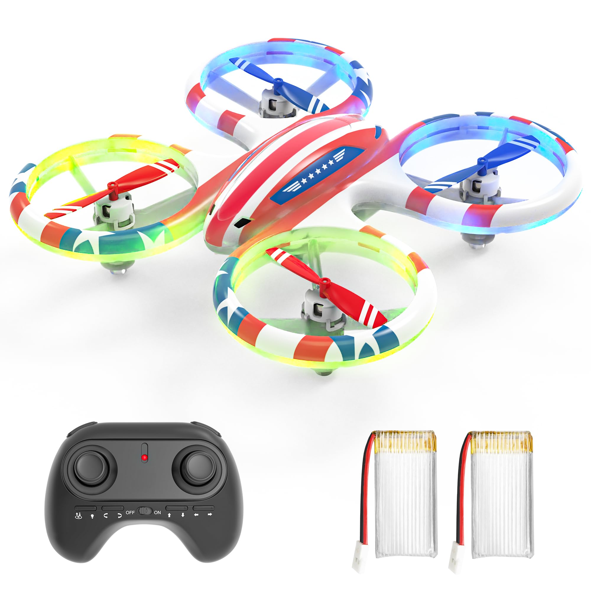 BEZGAR HQ051 Drone for Kids - RC Mini Drones Indoor LED Quadcopter with 3D Flip and Headless Mode, Full Protect Propeller for Beginners, 2 Batteries & Remote Control, Easy to fly Boy Girls Adults Gift