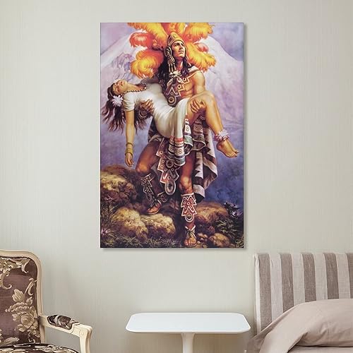 Miniatura 7 de Póster de guerrero y princesa azteca, mitología popular mexicana, arte de pared, pintura decorativa, decoración de sala de estar, póster para