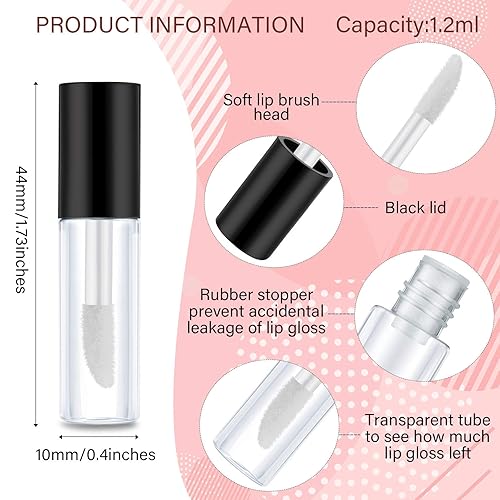 Miniatura 2 de Patelai 100 unidades de mini tubo de brillo de labios transparente, rellenable, vacío, bálsamo labial, contenedores de brillo, botellas Negro -,Oro