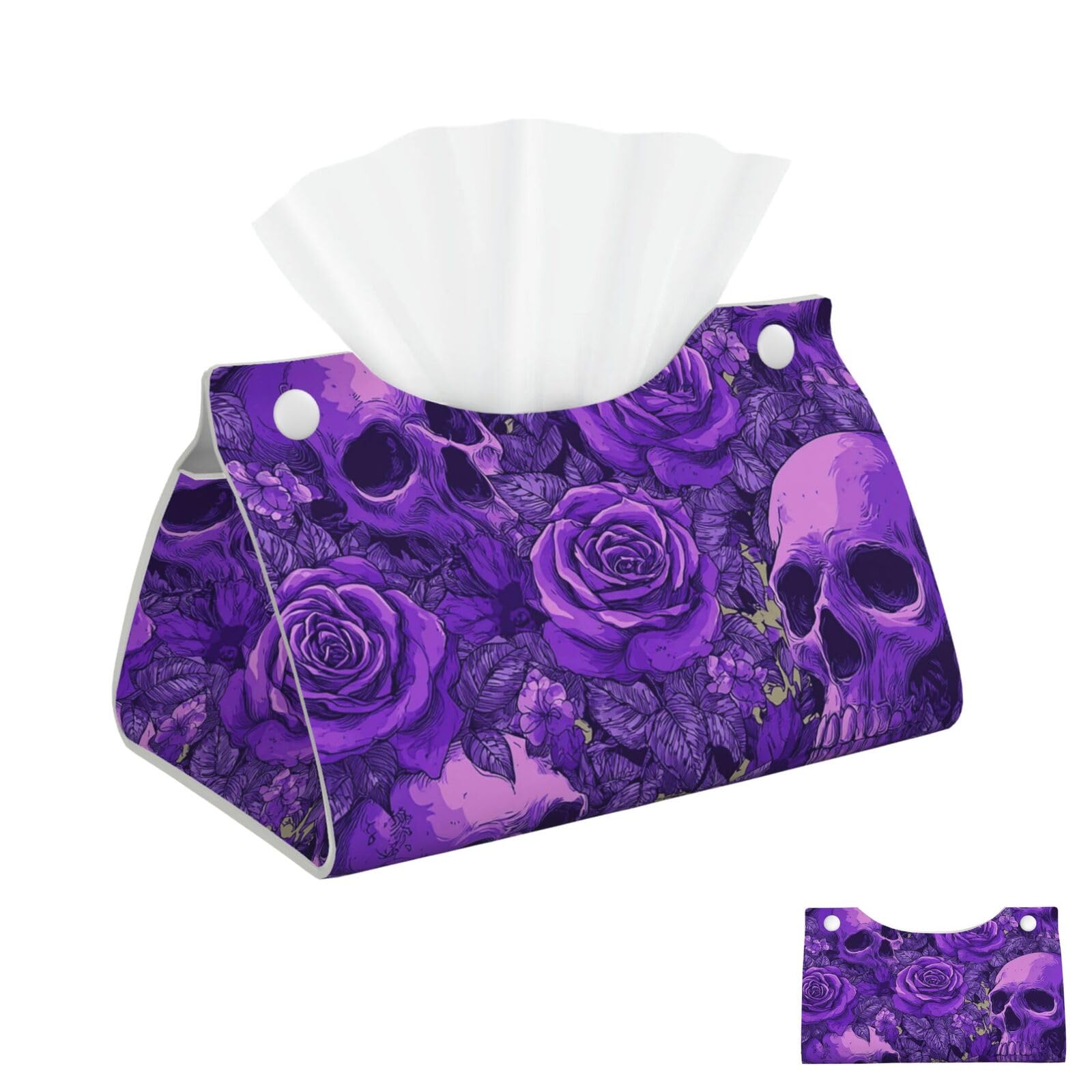 Purple Skulls and Roses Tissue Box Cover Square Cube Boxes
